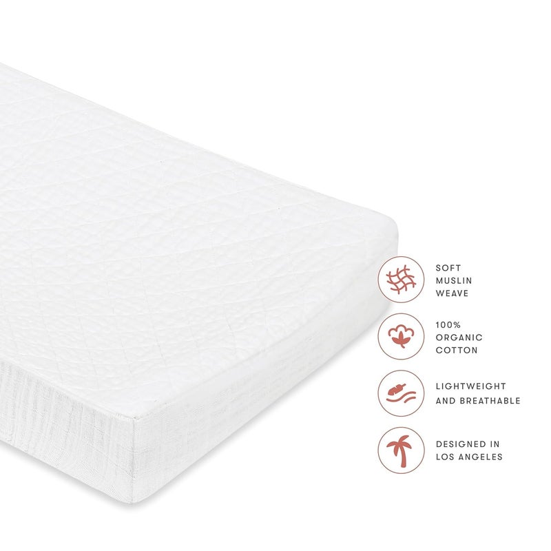 babyletto 100% Quilted Organic Cotton Changing Pad Cover, GOTS-Certified, Fitted 360°, Ultra-Soft and Breathable Muslin - Plain White - Image 4
